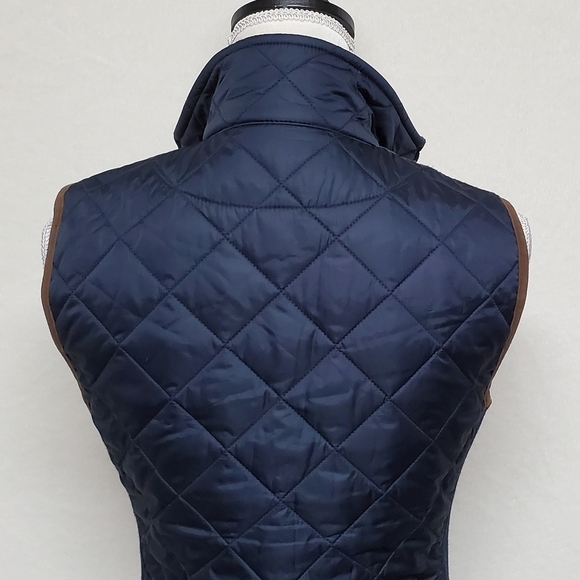 VINTAGE Polo Ralph Lauren Navy Blue Quilted Faux Suede Logo Crest Puffer Vest XS - Picture 13 of 16